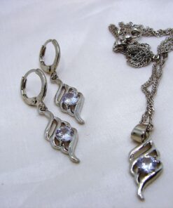 Cubic Zirconia Charms Pendant & Hoop Earrings in 925 Sterling Silver Plated