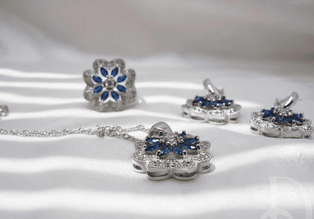 925 blue set 925 Silver Luxury Jewelry Set Pakistan by dangoi