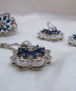 925 Silver Flower Blue Zirconia Jewellery Set