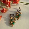 925 Silver with Black Gold Plating Green Flower Leaf Earrings
