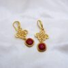Silver with Imitation Red Tourmaline with Matte Gold Plating Earrings
