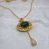 925 Silver Gold Plated (Matte) with Natural Jade Pendant Necklace