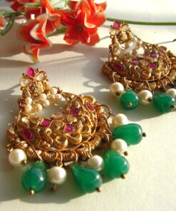 Gold Plated Antalya Earrings with Green Jade