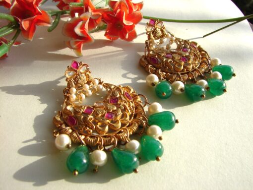 Gold Plated Antalya Earrings with Green Jade
