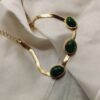 Gold-Plated Stainless-Steel Green Agate Goddess Bracelet