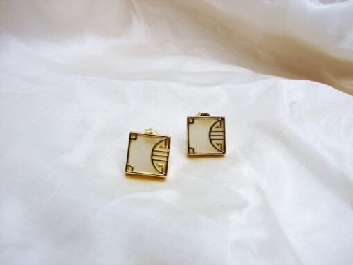 Gold Plated Silver White Jade Studs