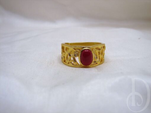 Red Stone Adjustable Ring in Gold Plated Silver