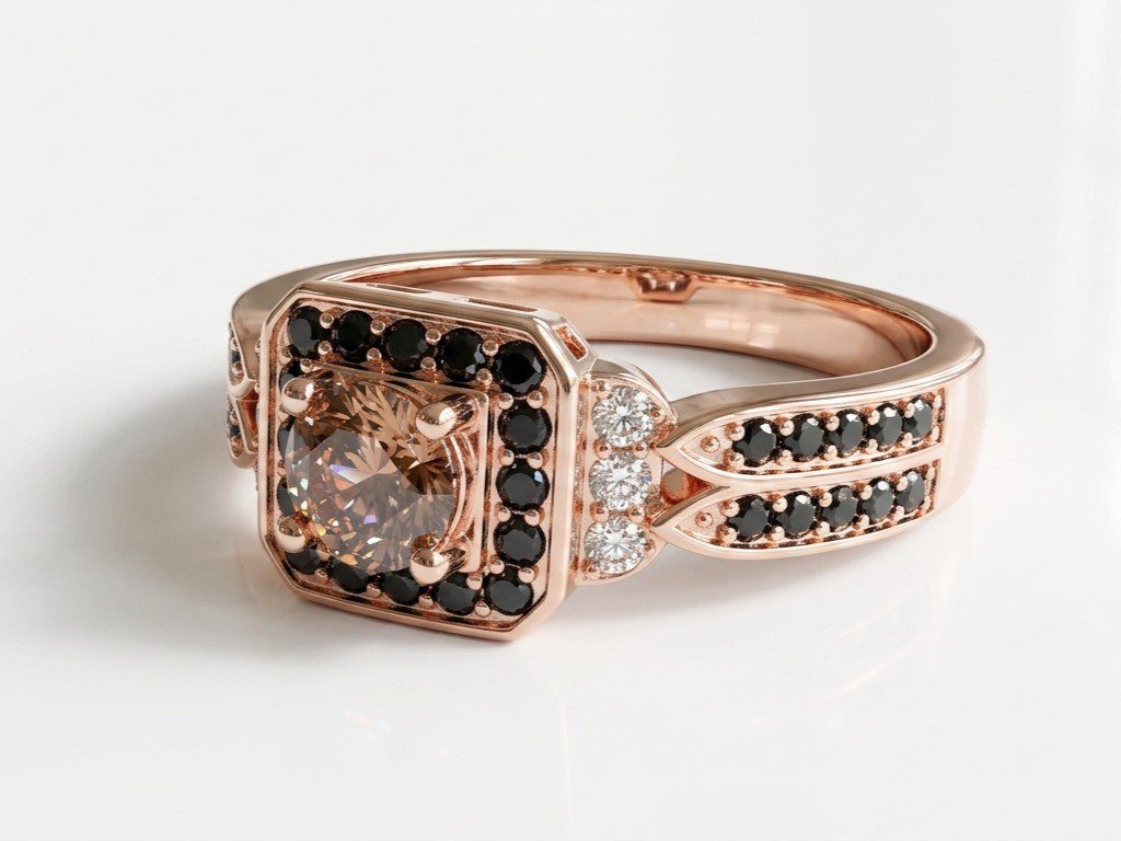 rose gold ring pakistan Rose Gold Champagne Square Ring - Image 1