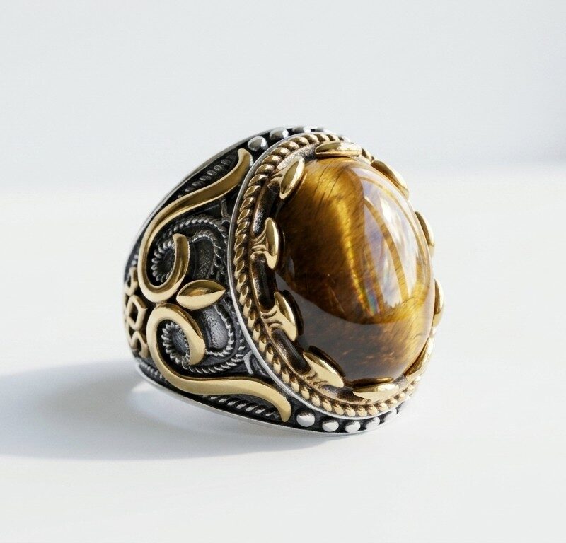 Brown Jade Stainless Steel Ring Pakistan by dango