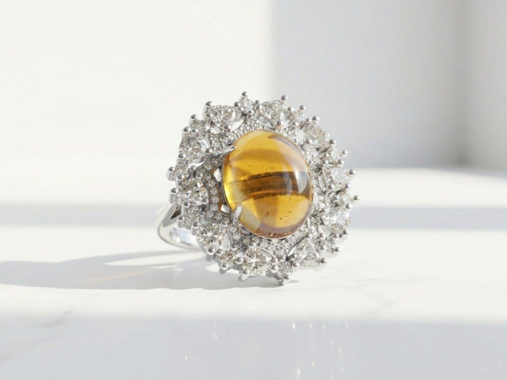 zircon ring pakistan Faux Moonstone Adjustable Ring - Image 1