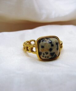 Gold-Plated Stainless-Steel Spotted Jasper Ring