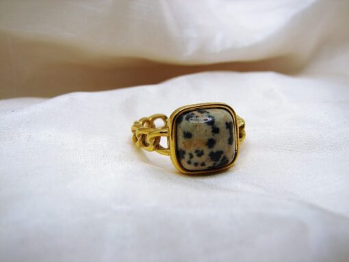 Gold-Plated Stainless-Steel Spotted Jasper Ring