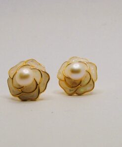 18k gold plated white rose studs with natural pearl