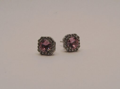 925 sterling silver square studs with light pink zircon