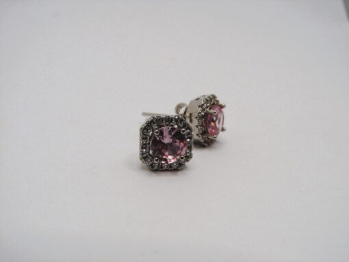 925 sterling silver square studs with light pink zircon