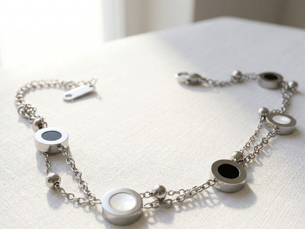 mop bracelet (2) Stainless Steel Black & White Disc Bracelet - Image 1
