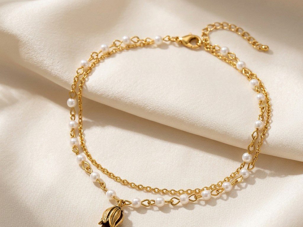 tulip anklet Tulip Dangle Double Chain Anklet - Image 1