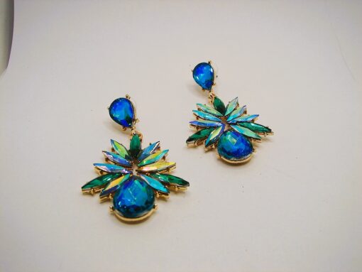 Cosmic Blue & Green Rhinestone Sparkle Earrings