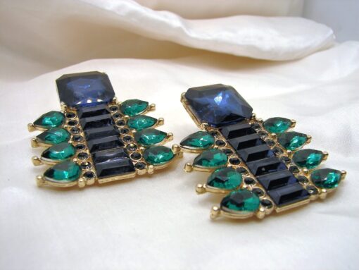 Blue & Green Rhinestone Sparkle Earrings