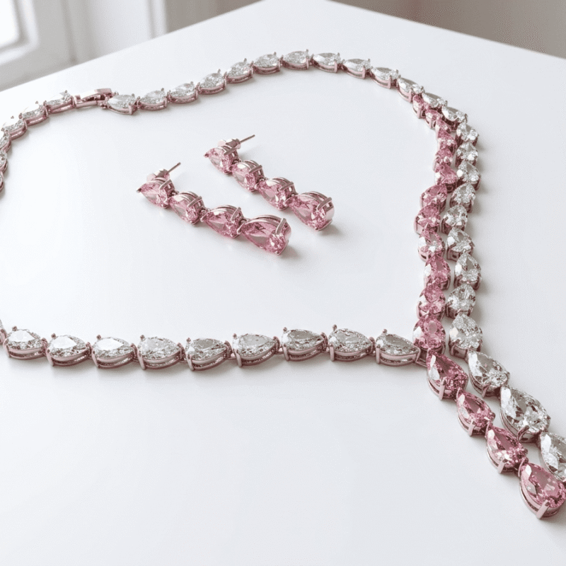 Tears Pink Zircon Jewelry Set for Women Pakistan by dango