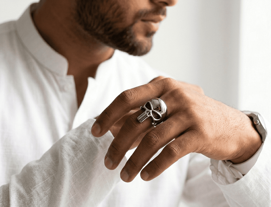 Punisher Skull Reflective Stainless Steel Ring Punisher Stainless Steel Men's Ring Pakistan by dango