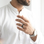 Black Ceramic Zircon Dot Ring