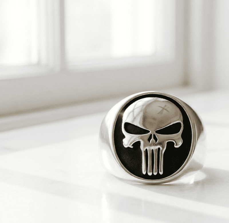 Punisher Silver Skull Steel Ring for men in Pakistan by dango