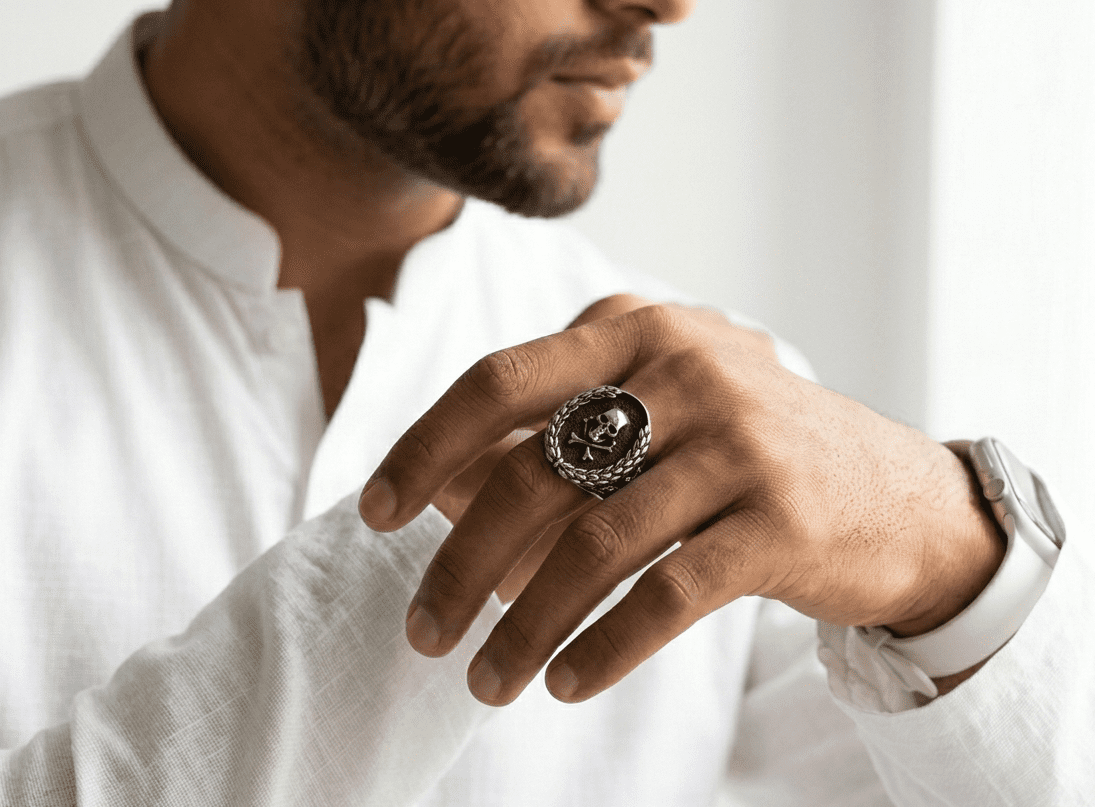 Punisher Skull Reflective Stainless Steel Ring Skull Stainless Steel Men's Ring Pakistan by dango