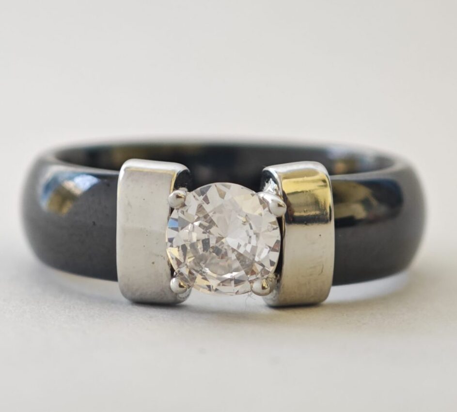 black ceramic zircon Black Waterproof Band Ring Pakistan by dango