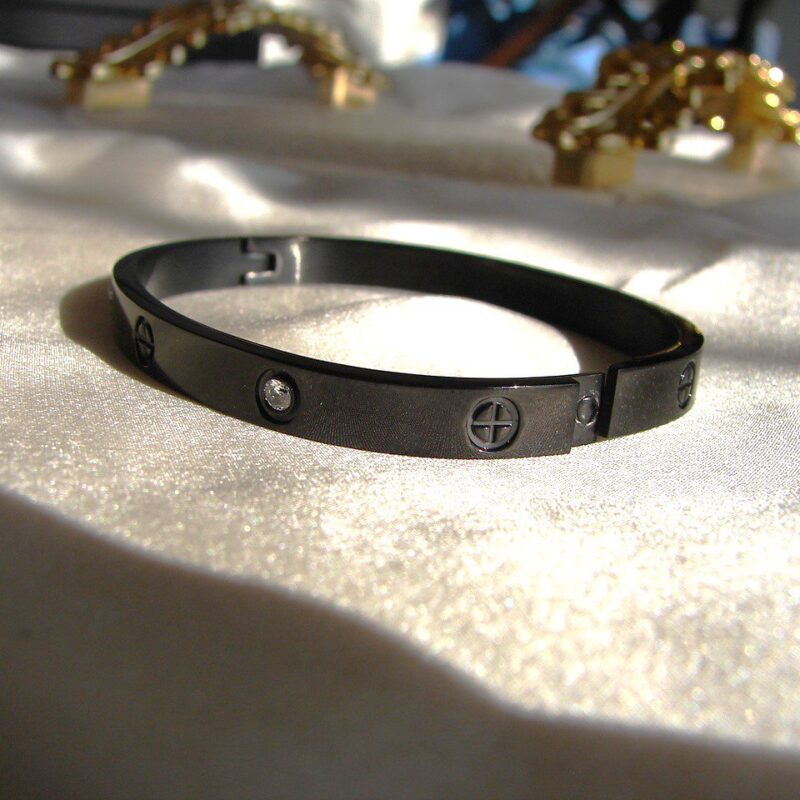 Black Stainless Steel & Zircon 16cm Bangle