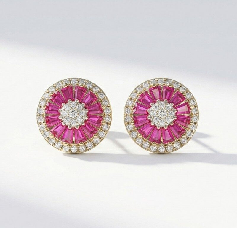 Silver Pink Stud Earrings for women Pakistan by dango