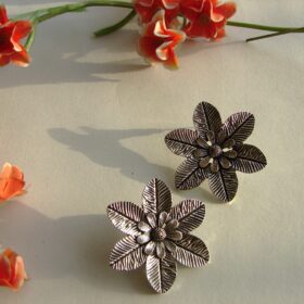 Oxidized Flower Stud Earrings for women Pakistan by dango