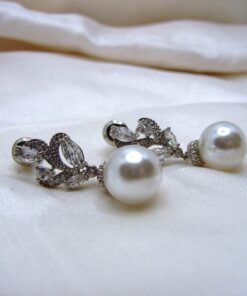 Zircon Earrings with Faux Pearl