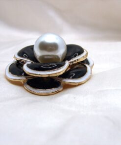 Black Flower with faux Pearl Brooch