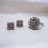 Pink Floral Ring & Studs Set in 925 Silver