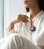 Black Flower with faux Pearl Brooch - Image 2