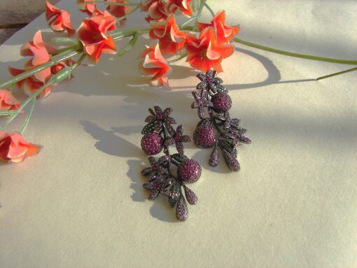 Delicate Flowers and Berries Earrings with Micro Pave Zircons 2.0