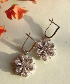 Floral Earrings with Micro Pave Zircons
