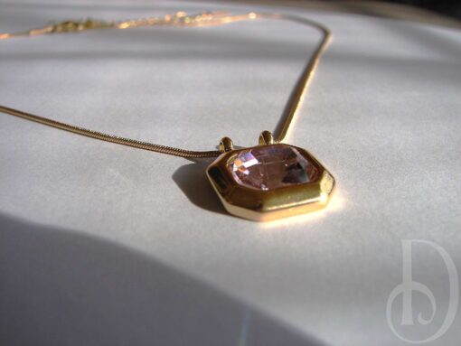 gold plated stainless steel pendant with pink zircon