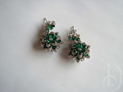 Green Zirconia Floral Charm Earrings