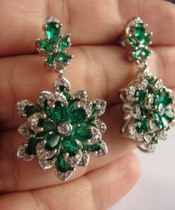 Green Zirconia Floral Charm Earrings