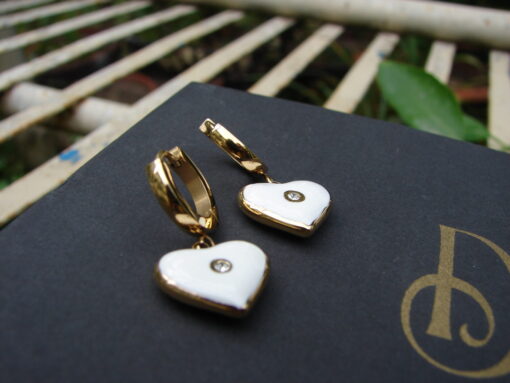 white enamel heart earrings and necklace