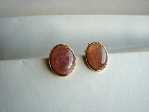 front: Gold Plated Stainless Steel Brown Agate Studs