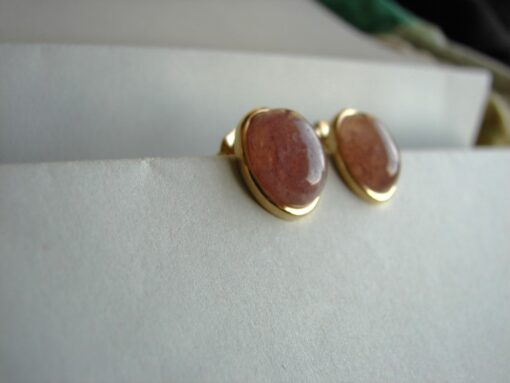 closeup side: Gold Plated Stainless Steel Brown Agate Studs