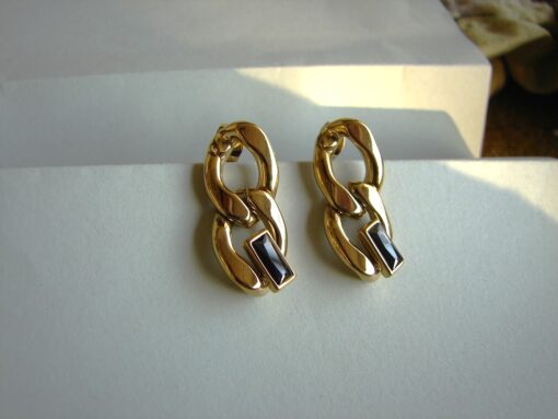 front closeup: Gold Plated Stainless Steel Link Chain Earrings