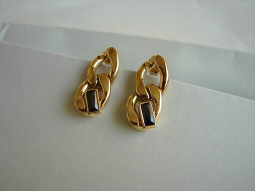 closeup side: Gold Plated Stainless Steel Link Chain Earrings