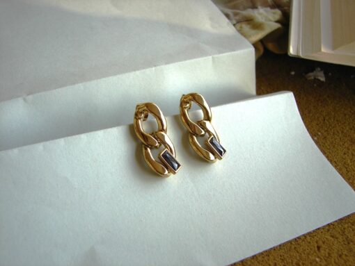 far view: Gold Plated Stainless Steel Link Chain Earrings