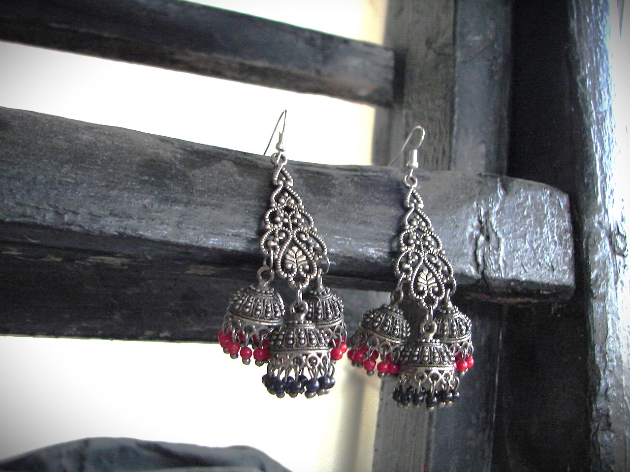 side: Oxidized Earrings with Small Jhumkas