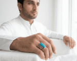 Natural Turquoise (Feroza) Stainless Steel Men's Ring - Image 3