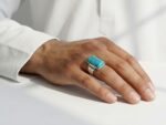 Natural Turquoise (Feroza) Stainless Steel Men's Ring - Image 2